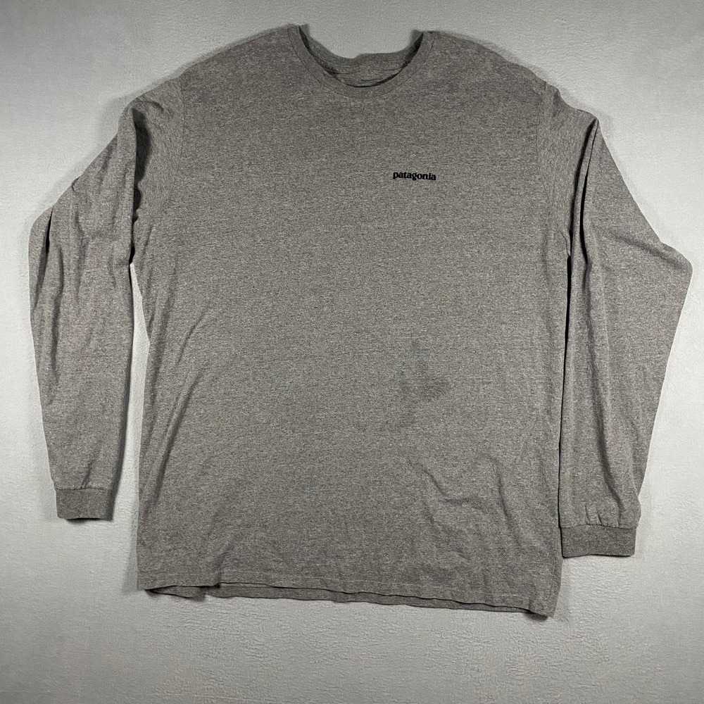 Patagonia Long Sleeve Shirt Mens XXL Gray P-6 Logo Responsibili-Tee Graphic